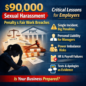 Sexual harassment penalty $90,000 Fair Work breaches – lessons for employers on liability, HR failures, and workplace compliance in Australia.